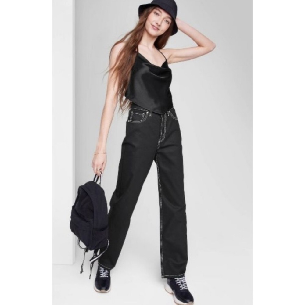 & Wild Fable Super-High Rise Coated Straight Jeans Black